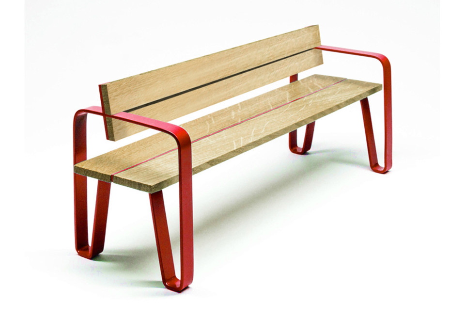 prima foto COURT Panchina in acciaio e legno con schienale