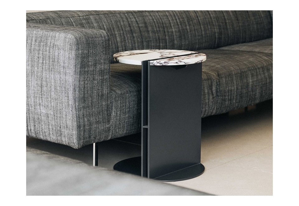 prima foto HALF CALACATTA VIOLA Tavolino basso di servizio rotondo in marmo e alluminio