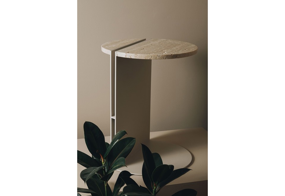 seconda foto HALF TRAVERTINE Tavolino basso di servizio rotondo in marmo e alluminio