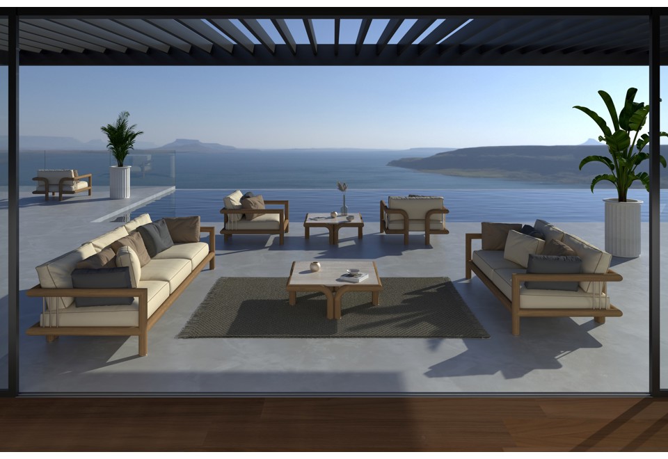 seconda foto IMANE Divano da giardino in iroko a 3 posti