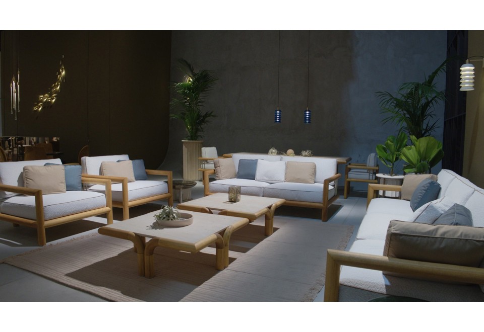 terza foto IMANE Divano da giardino in iroko a 3 posti