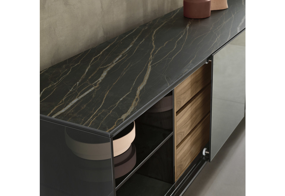 terza foto SHOJI Madia in ceramica e vetro con cassetti e ante scorrevoli