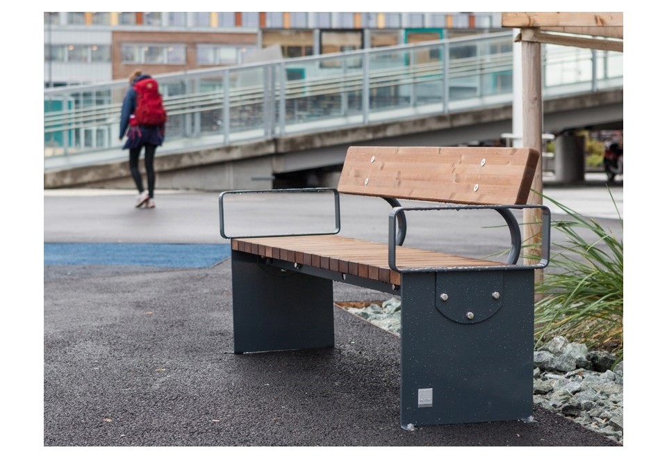 seconda foto VROOM Panchina componibile in acciaio e legno con schienale