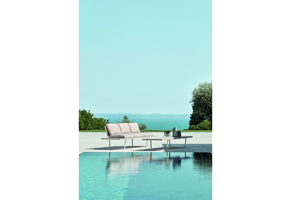 terza foto ORIZON Panca da giardino in alluminio effetto legno con schienale