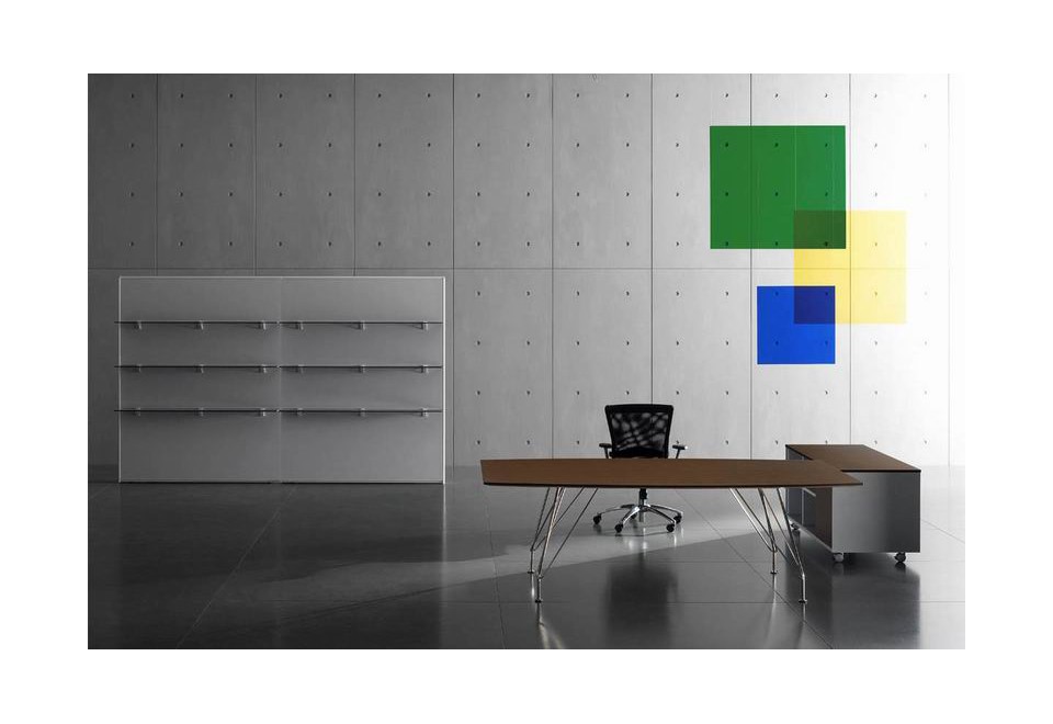 prima foto MEETING Scrivania direzionale in acciaio inox e legno