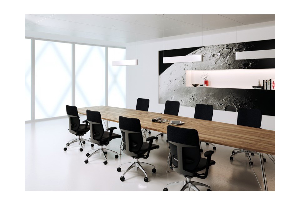 terza foto MEETING Tavolo da riunione rettangolare in acciaio inox e cristallo