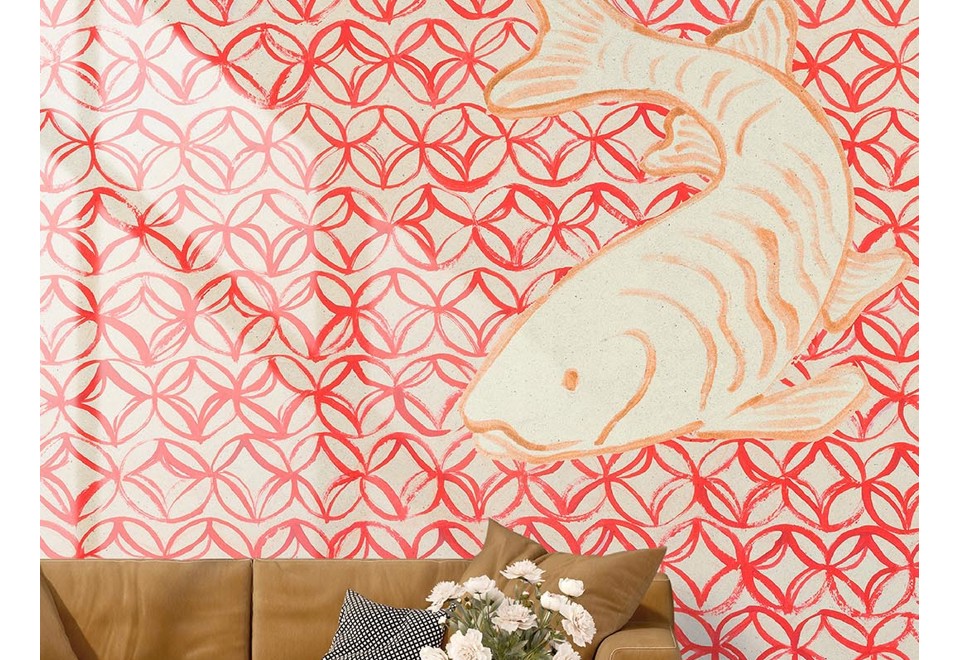 prima foto ORIENTAL RED Carta da parati orientale PVC free, eco, lavabile