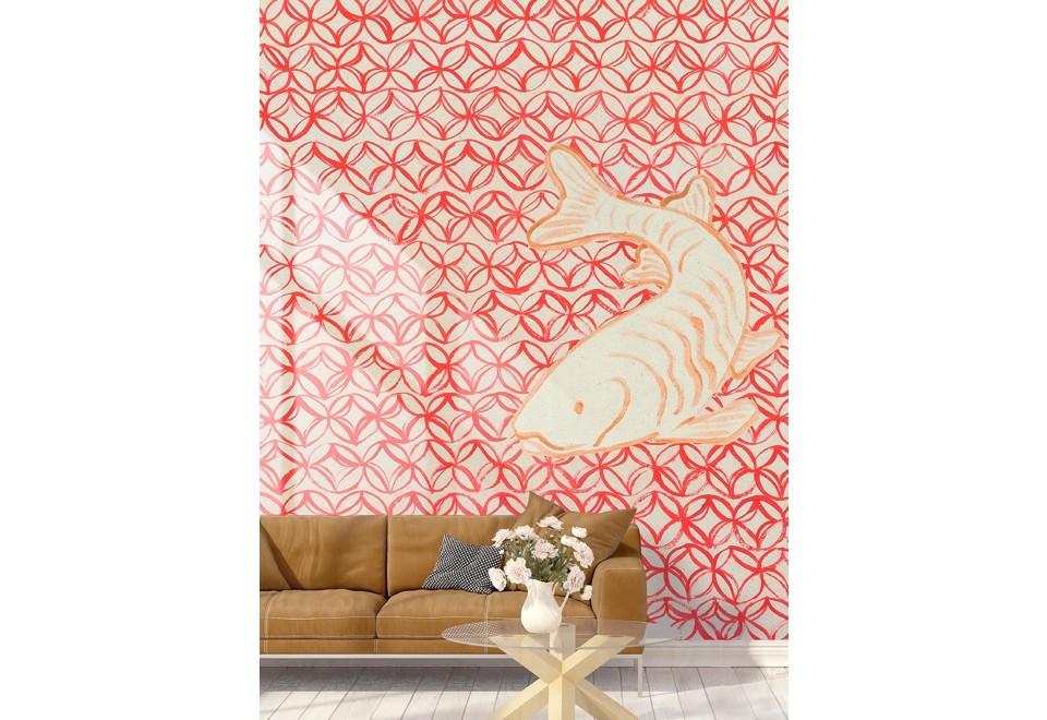 seconda foto ORIENTAL RED Carta da parati orientale PVC free, eco, lavabile