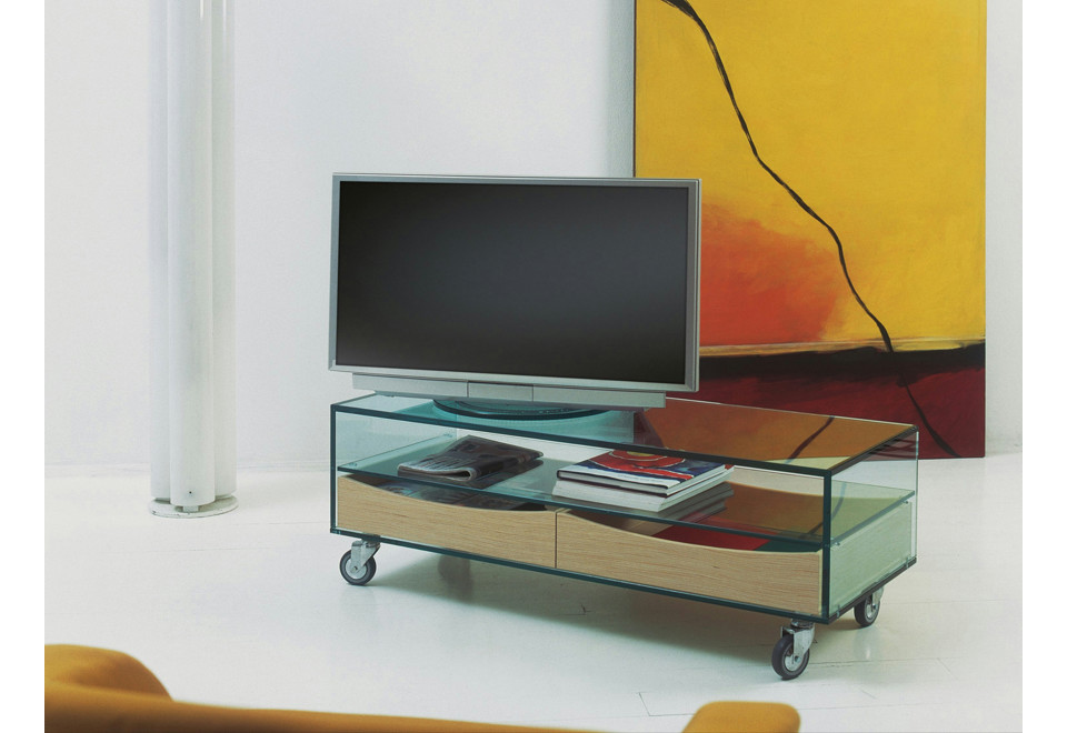 prima foto COMÒ BASSO Mobile TV in vetro con ruote