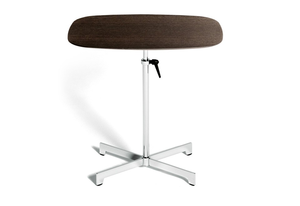 prima foto SWISS 17 Tavolino ad altezza regolabile in acciaio e legno con base a 4 razze