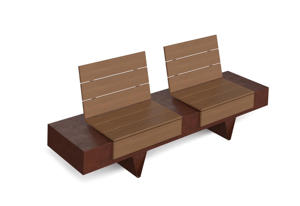 prima foto NORSE LWS Panchina modulare in acciaio Corten™ con schienale