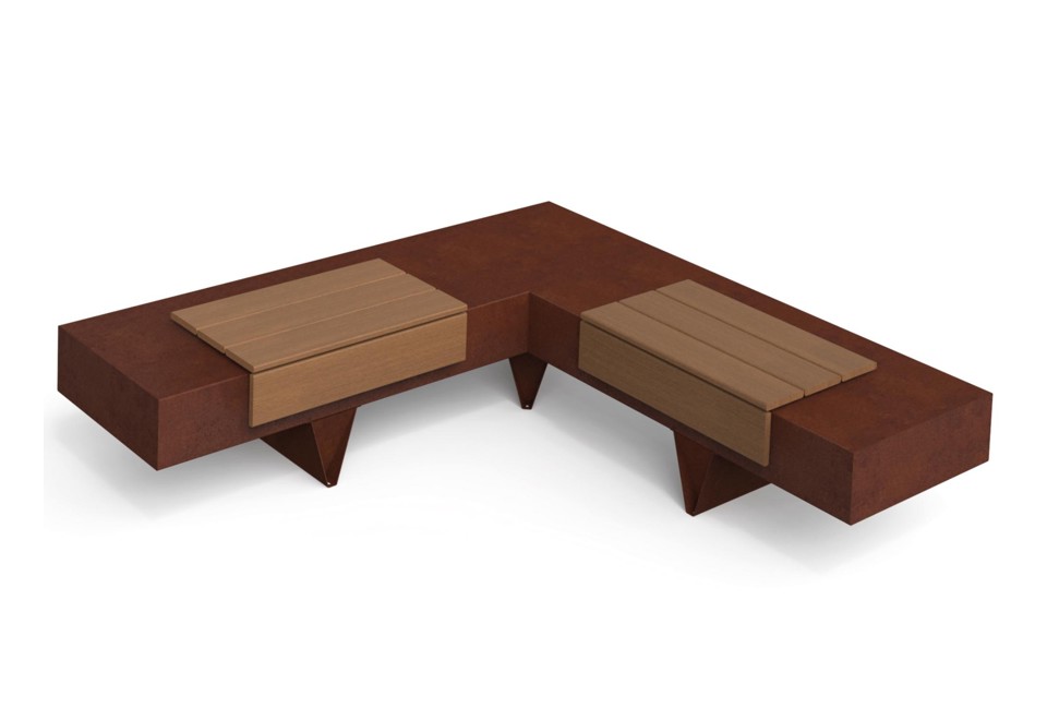 prima foto NORSE AE Panchina modulare in acciaio Corten™ in stile moderno senza schienale