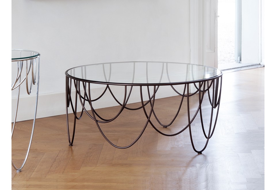 prima foto DRAPERY Tavolino basso rotondo in acciaio e cristallo