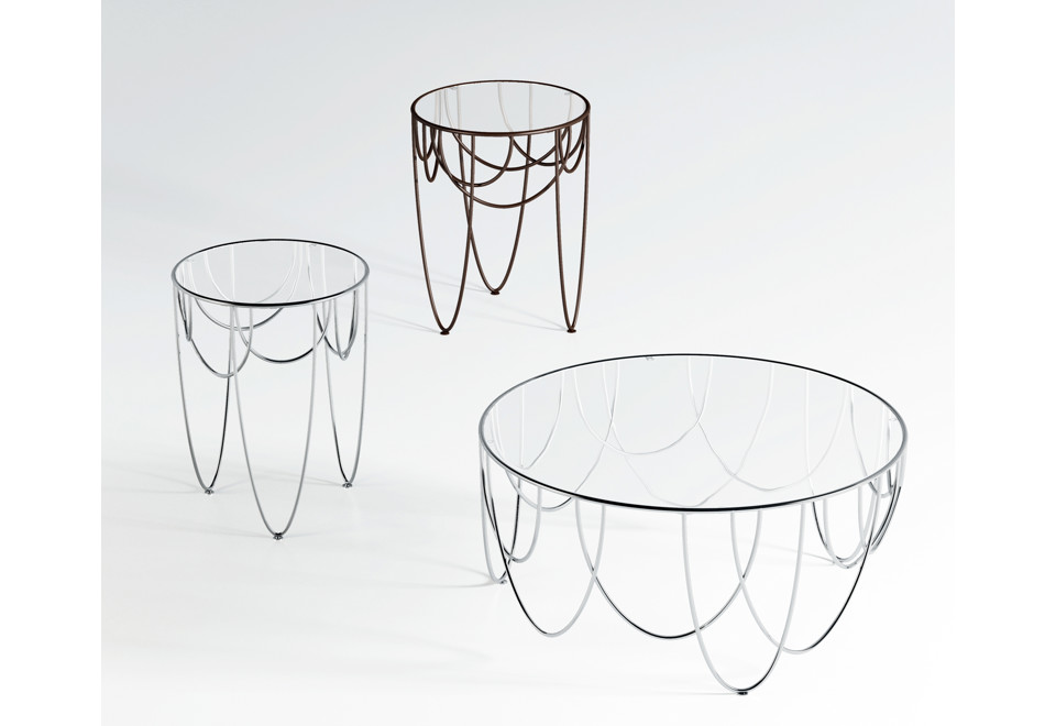 terza foto DRAPERY Tavolino basso rotondo in acciaio e cristallo