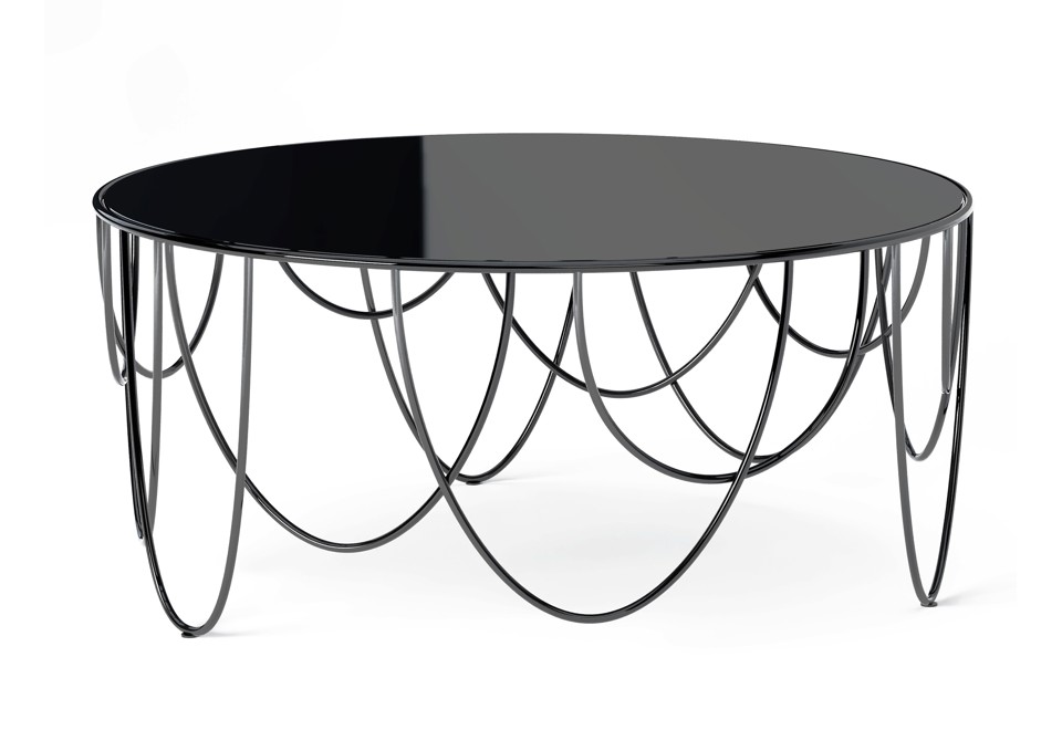 prima foto DRAPERY DELUXE Tavolino basso rotondo in acciaio e vetro