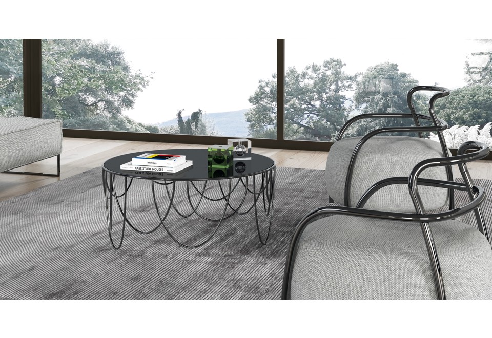 seconda foto DRAPERY DELUXE Tavolino basso rotondo in acciaio e vetro