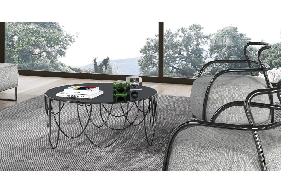 terza foto DRAPERY DELUXE Tavolino basso rotondo in acciaio e vetro