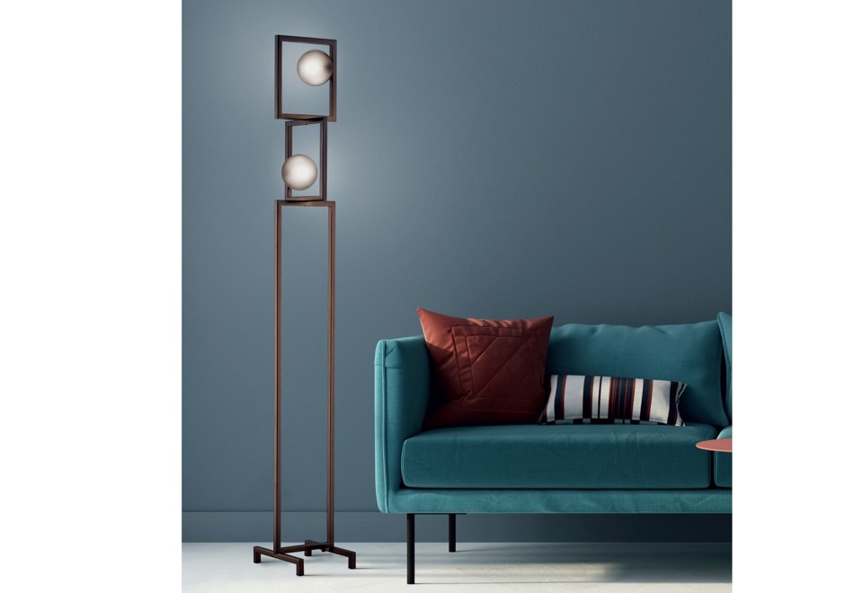 prima foto RHYTHM Lampada da terra in metallo e pyrex